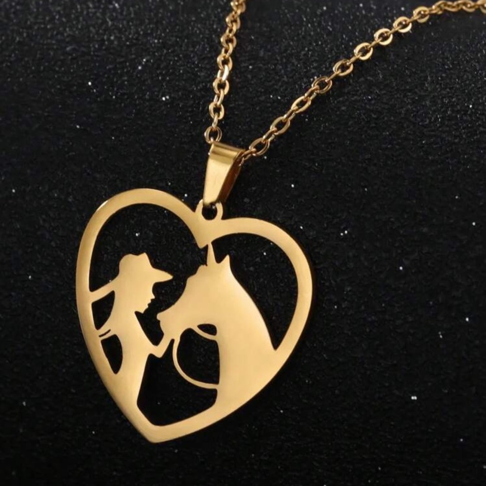 Gold Heart Horse Necklace, Heart Necklace, Girl and Horse Necklace, Horse Lover - Picture 4 of 5
